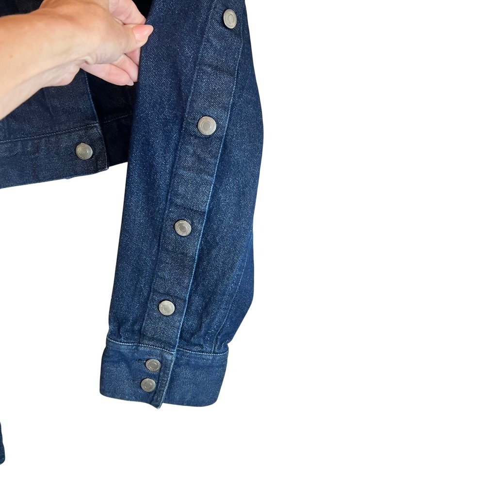 Susana Monaco Womens Cropped Denim Jacket Indigo Blue Snap Sleeve Size 6 - Picture 3 of 5